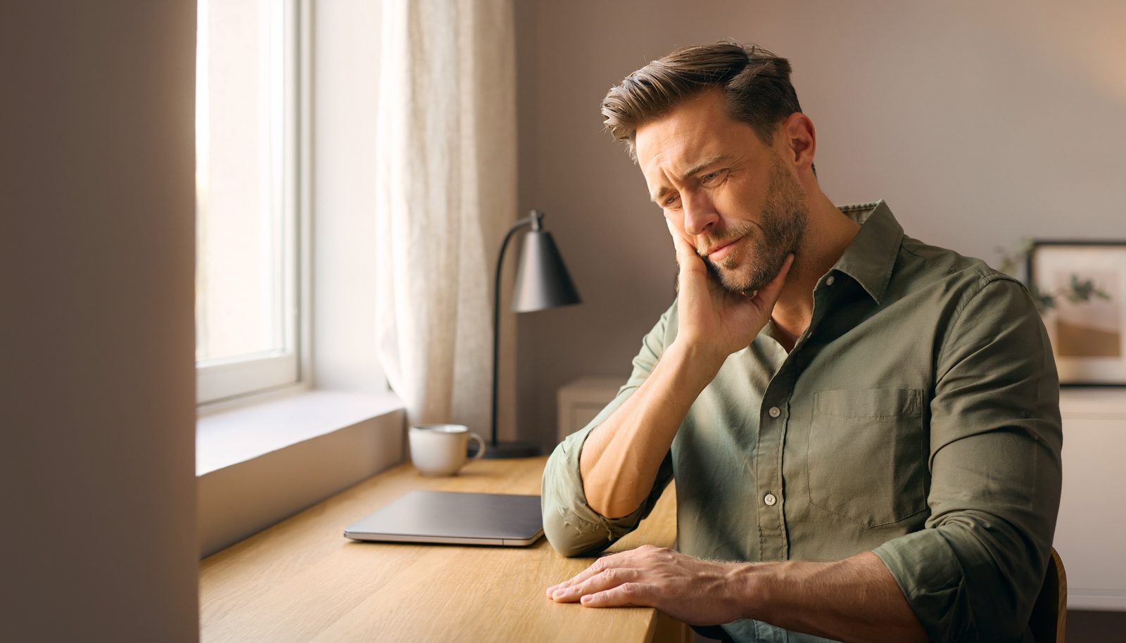 Man relaxed and free of jaw pain after TMJ care